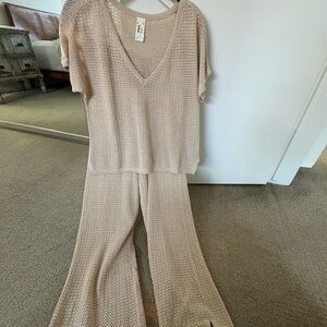 Pact Organic Set - Chic Knit Wide Leg Set in Beige